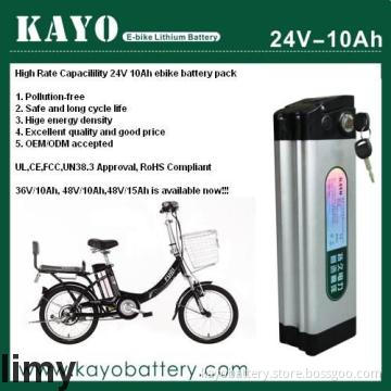 LiFePO4 eBike Battery Pack, 24v 10ah with AL Case, Charger